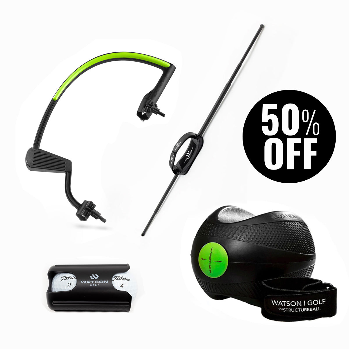 Watson Golf Performance Bundle — theHANGER, theSTRUCTUREBALL, theTILTSTICK, and thePuttGPT